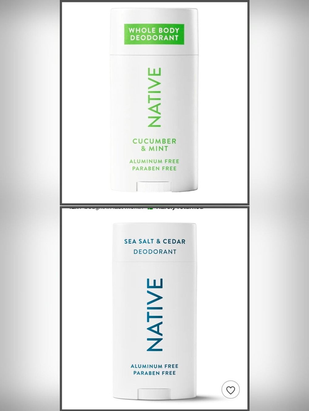 Native Whole Body Deodorant Sensitive Cucumber & Mint Scent Or  Sea Salt & Cedar